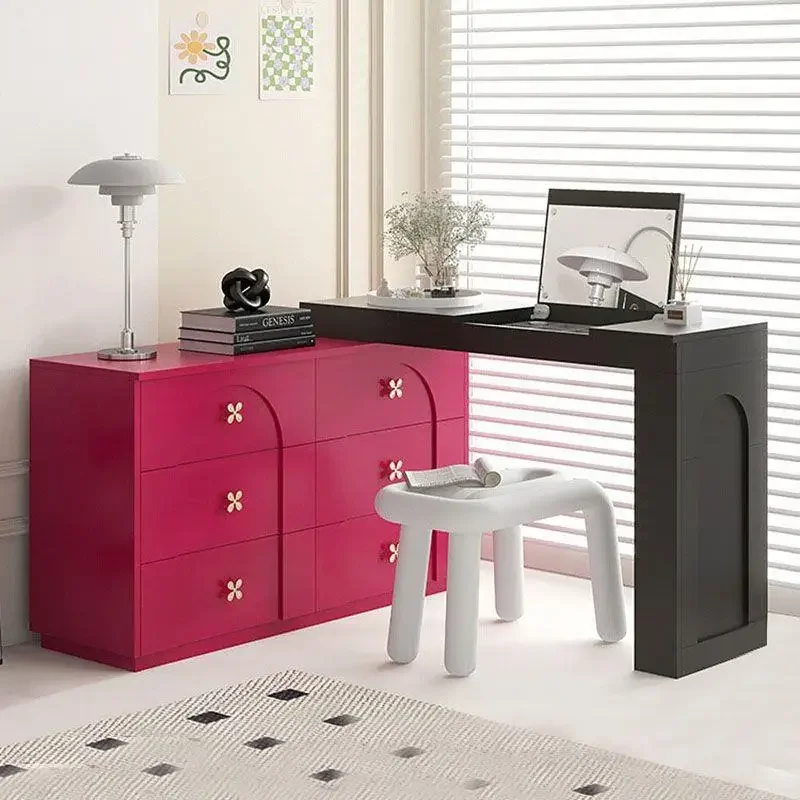 Dressing table French minimalist dresser chest integrated smart makeup retractable master bedroom bedside six chest pink