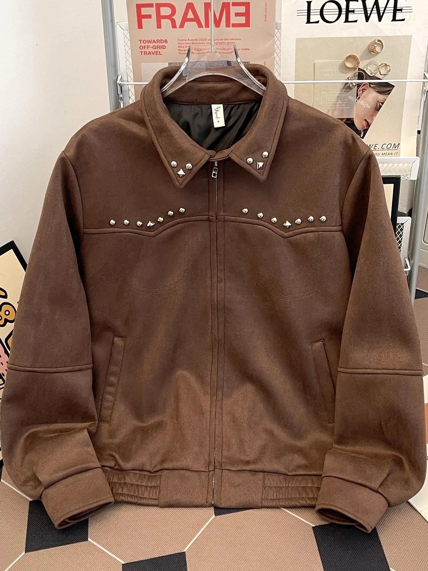 سترة نسائية من جلد الغزال البني نمط صديقها معطف مقصوص عتيق للدراجات النارية موستانج ملابس خارجية 2000s ملابس الخريف