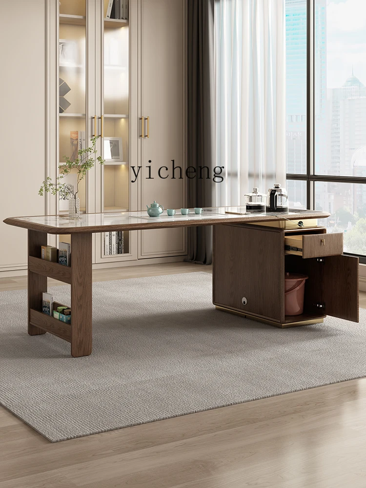 Xc Tea Table Solid Wood Tea Table Home Modern Minimalist Office Ash Zen Stone Plate Table-Chair Set