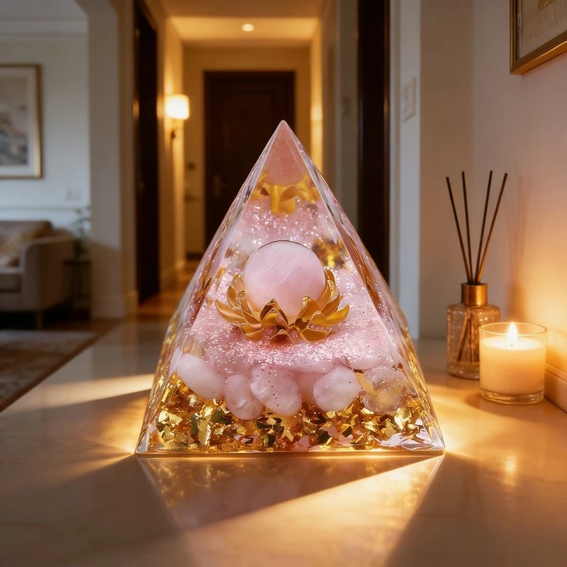 Natural Amethyst Orgone Pyramid, Olivine Meditation Statue, Yoga Reiki Chakra Energy Generator Home Office Decor Spiritual Gift