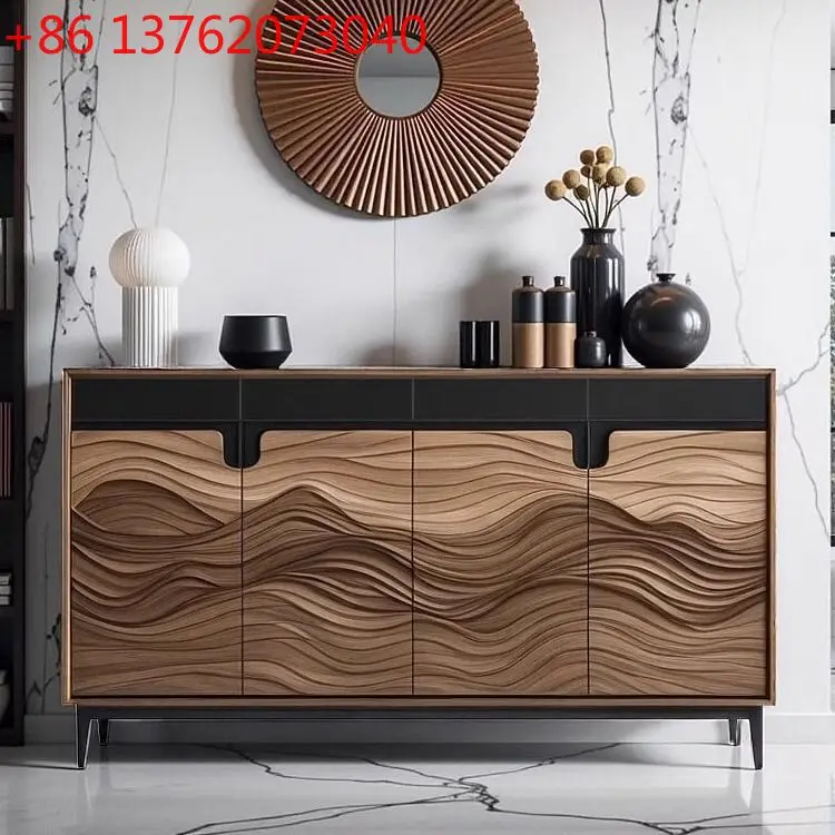 Medieval entry door solid wood shoe cabinet living room wall storage integrated relief multi-layer storage cabinet