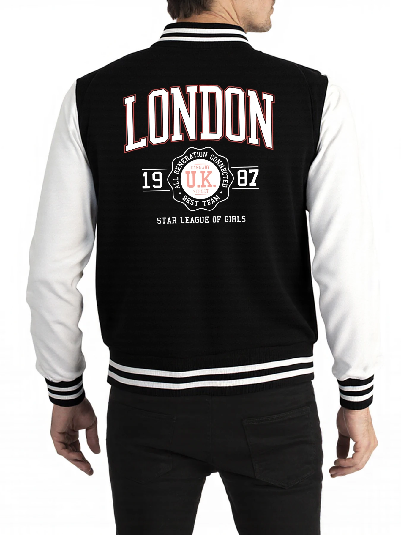 

London Star League Of Girls Prints Men Jacket Creativity Loose American Top Autumn Fleece Streetwear Casual Warm Unisex Clothes