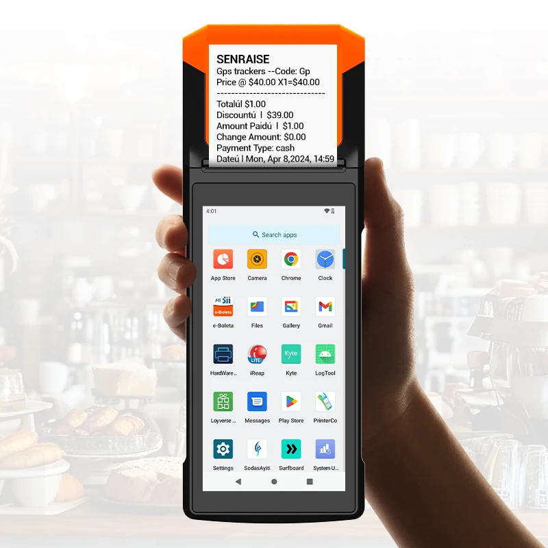 Draagbare Android Pos Terminal Machine met 80 mm/s thermische printer