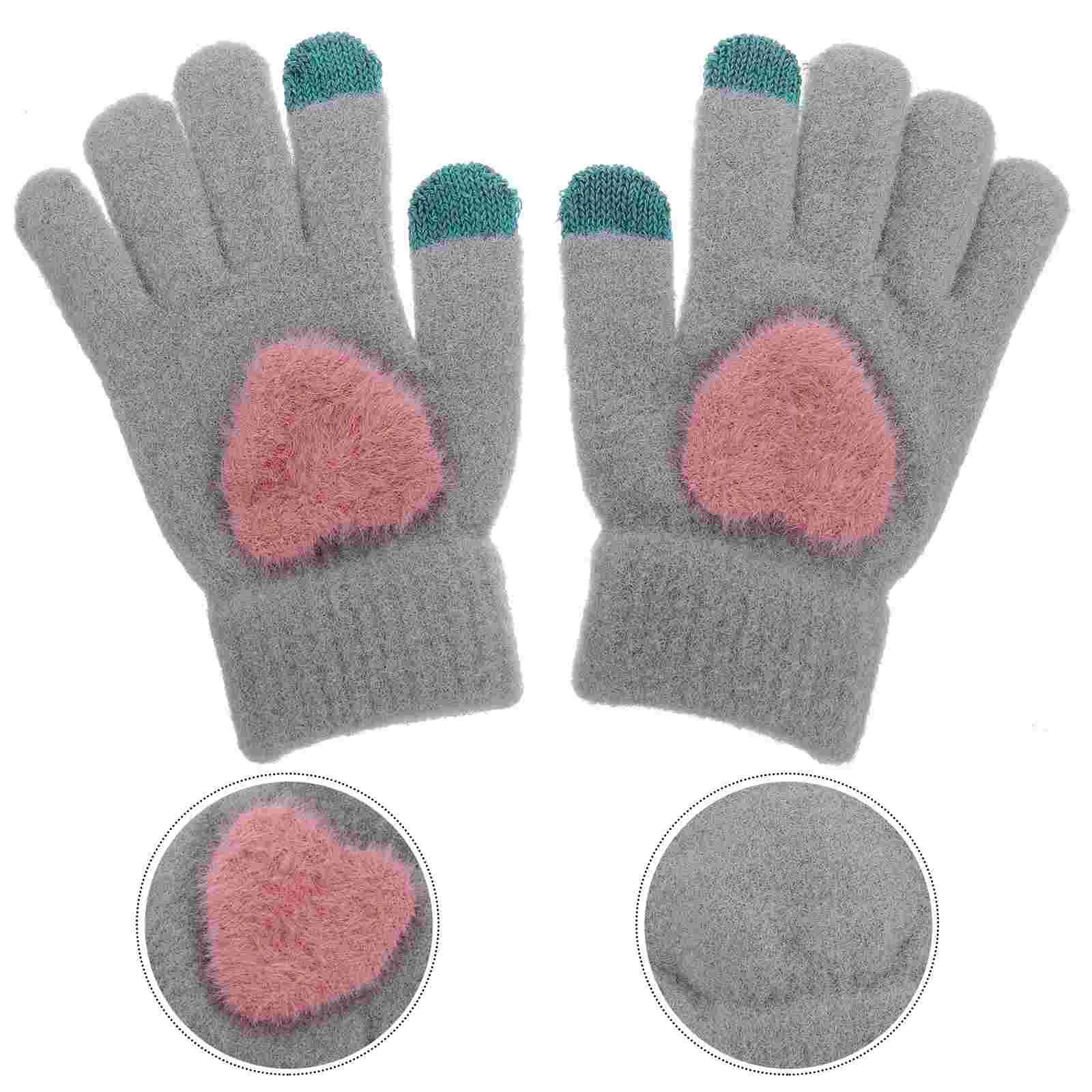 Gants en tricot cœur pour femme, doigt complet, optique, chaud, coupe-vent, peluche, hiver, ogo