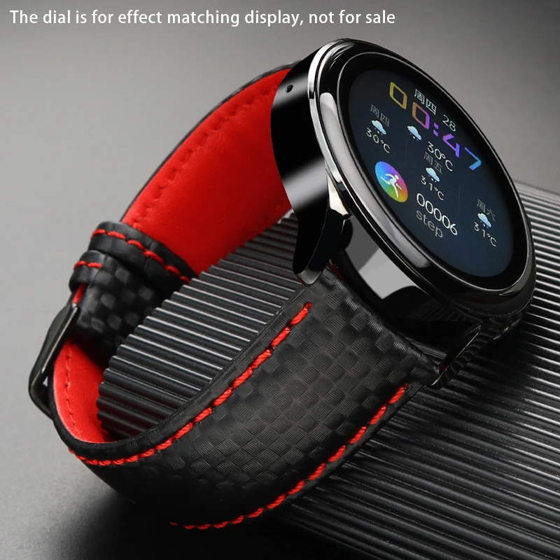 Calfskin strap Bracelet Carbonfiber Grain Watchband 18mm 20mm Red Orange Stitching Watch Band 21mm 22mm 23mm 24mm Watch Strap