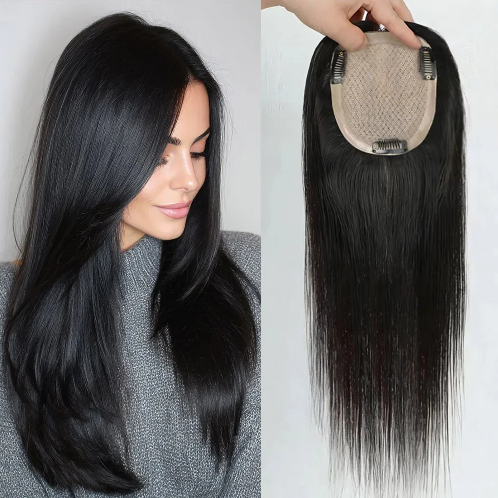 

Full Hand Made Silk Base Toppers For Clip in Extenions Natural Scalp Top Silk Base Virgin Straight Human Hair Toppers For Women