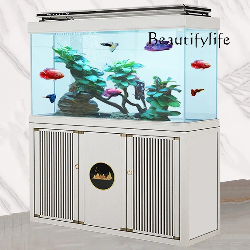 X36 Fish Tank Living Room Small And Medium Floor Aquarium Landscaping Bottom Cabinet Ultra White Tank