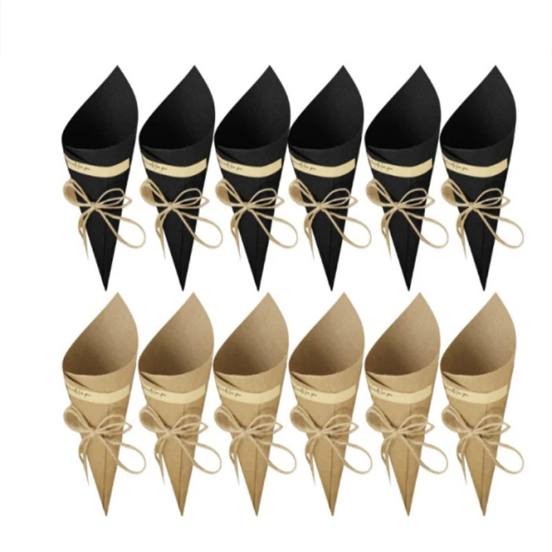 20Pcs Kraft Paper Confetti Cones Holder Stand Box Flower Tray Rustic Cones Holder Favour Boxes Wedding Birthday Party Decoration