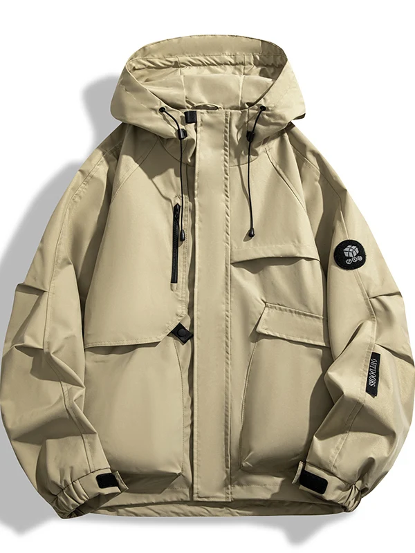 

ex Outdoor Waterproof Jaet Windbreaker Coat Windproof Polyester Nylon Cosite Fiber Loose Fit Long Sve Zipper Clos...