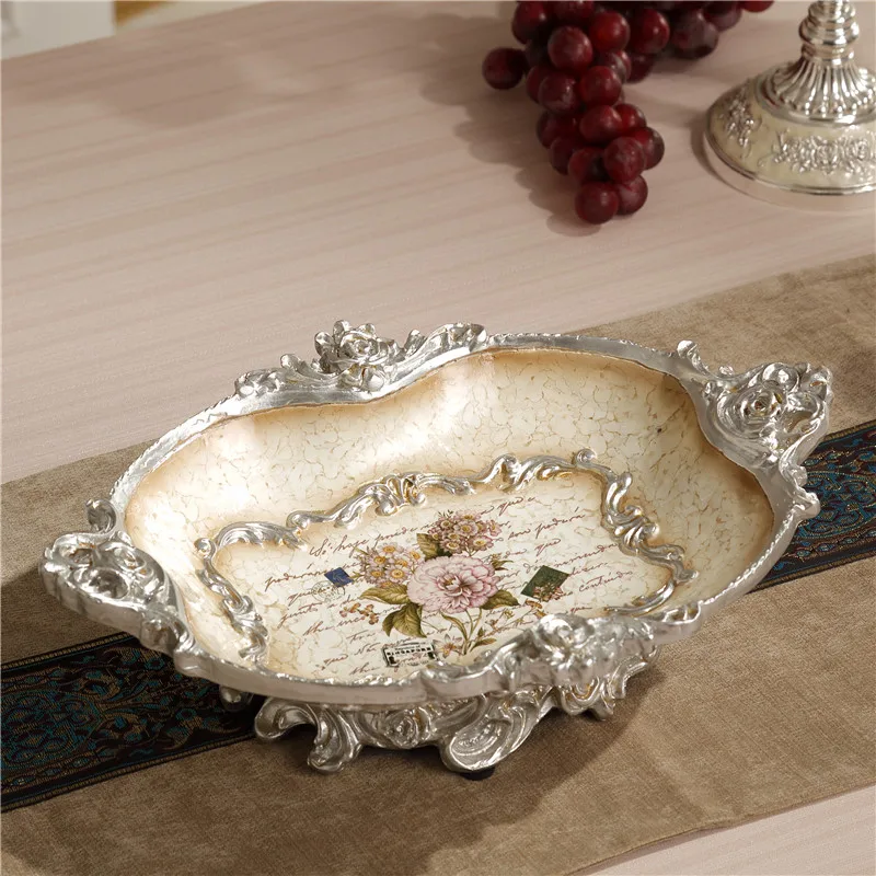 

European Creative Fruit Plate Decoration Retro Living Room Tea Table Fruit Basket Large Resin Dried Fruit Candy Plate Decoration