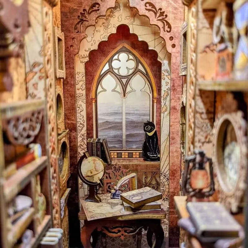 CUTEBEE livre coin Kit bricolage serre-livres 3D Miniature maison voile mémoire en bois livre étagère insérer modèle lumière bâtiment pour enfant cadeaux