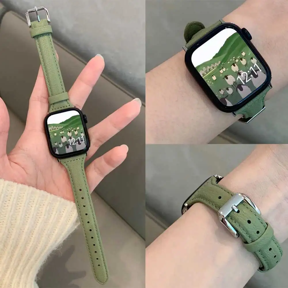 

Тонкий кожаный ремешок Pop для Apple Watch Band Ultra-2 49 мм серии 10, 7, 8, 9, 41 мм/45 мм, 38 мм/42 мм, браслет на запястье IWatch SE 6 5 4 40 мм