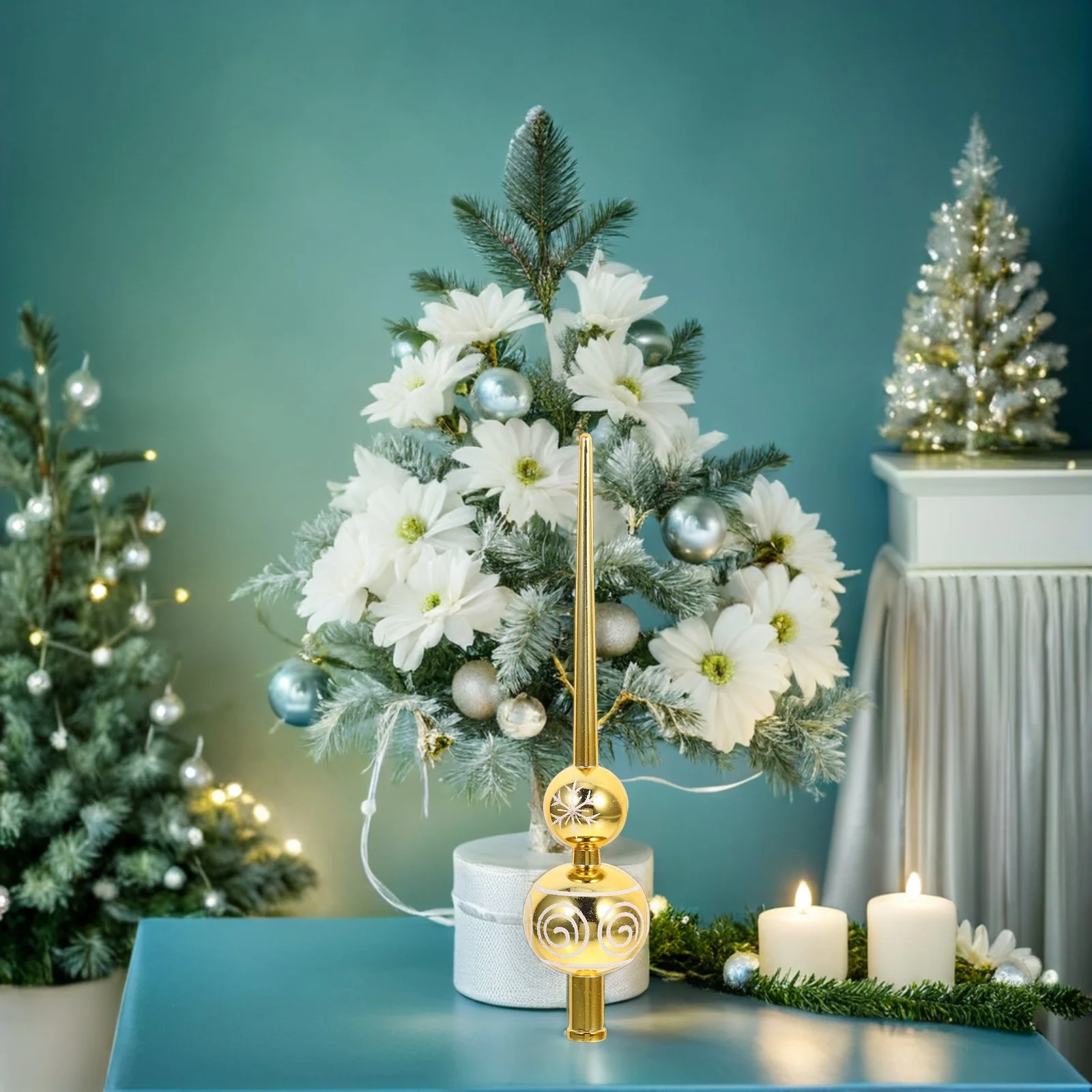 

3Pcs Plastic Christmas Tree Toppers Gourd Shape Xmas Finials Festive Holiday Tree Decor Plastic Treetop Treetop