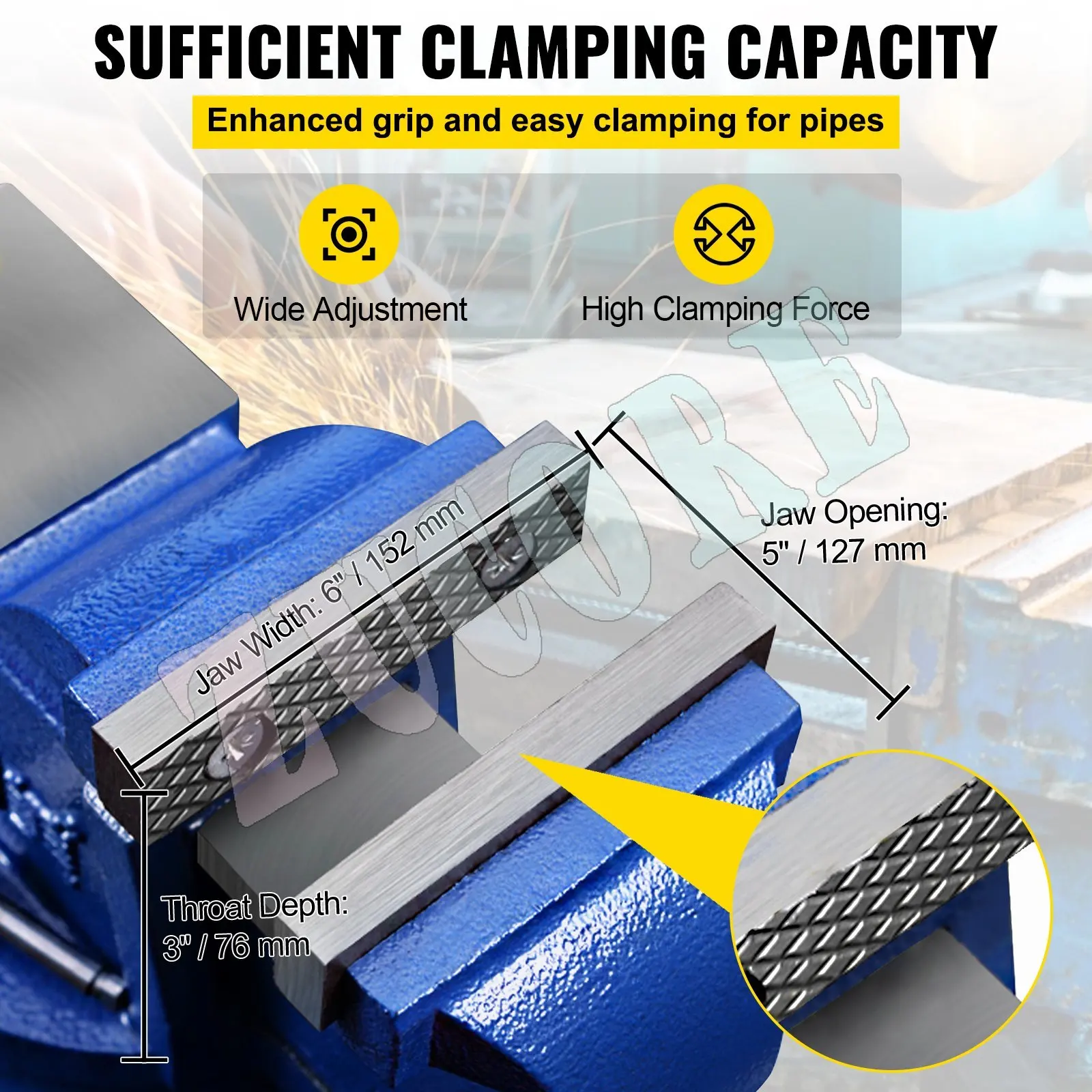 ملزمة مقعد متعددة الأغراض مقاس 6 بوصات 30 كيلو نيوتن شديدة التحمل مع 360 درجة °   قاعدة دوارة ورأس