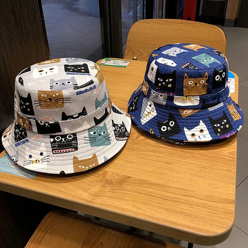 Cartoon Cat Print Fashion Fisherman Hat Summer Outdoor Personalized Sun Cap Sun Protection Bucket Hat 6
