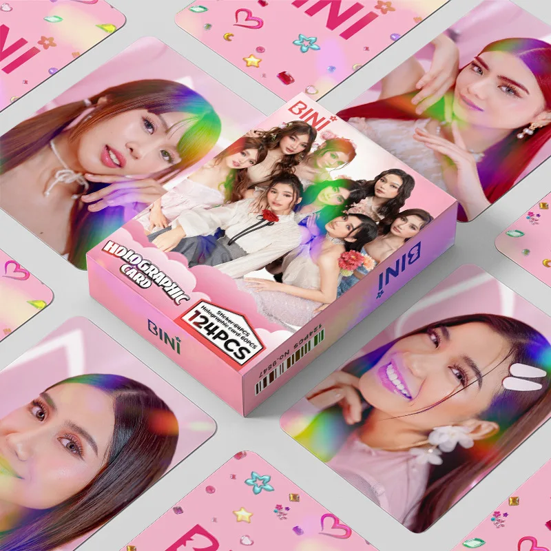 124 Pcs/Set Girl Group BINI Laser Lomo Card Aiah Mikha Maloi Pop Star HD Photocard Stickers Fans Collection Cards