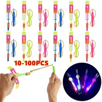 10-100PCS Kid Shining Rocket Flash LED Light Night Kids Luminous Slingshot Toys Shine Slingshot Elastic Helicopter Rotating Toys