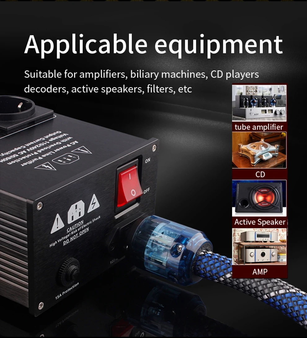 YYAUDIO Stromkabel HiFi OCC Audiokabel EU/US Vseries Connecter Amplificateur, Filter 1m 1,5m – Detail 8