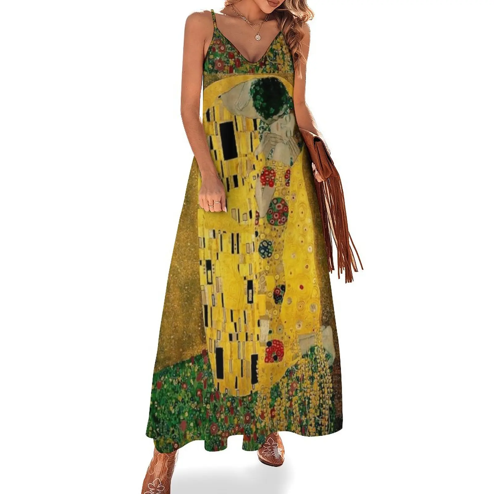 

The Kiss by Gustav Klimt Liebespaar-платья для влюбленных без рукавов, платья для торжества, женские летние платья 2024