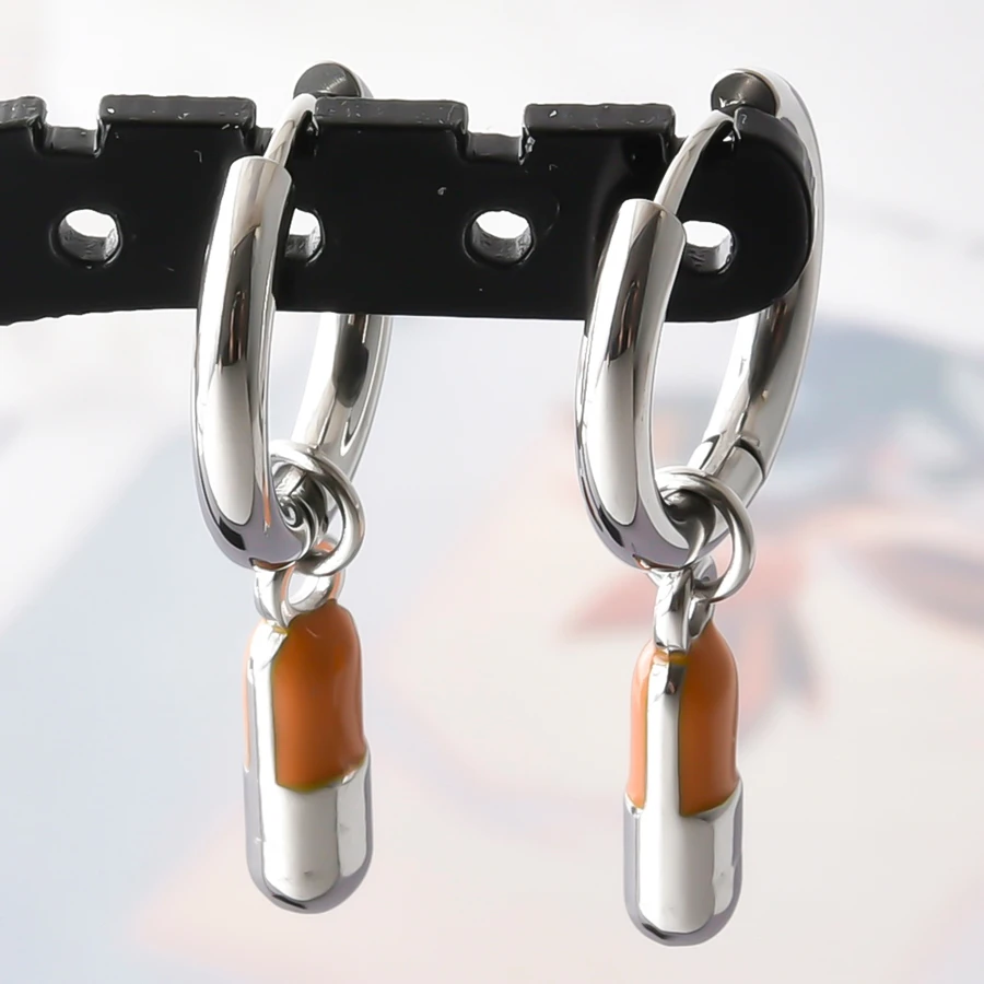 Anlaufgeschützte 316 Edelstahl-Ohrhänger mit Kaktus-, Paprika- und Hunde-Emaille-Anhängern, runde Ohrringe für Damen und Herren, Ohrschmuck, Piercing – Detail 6