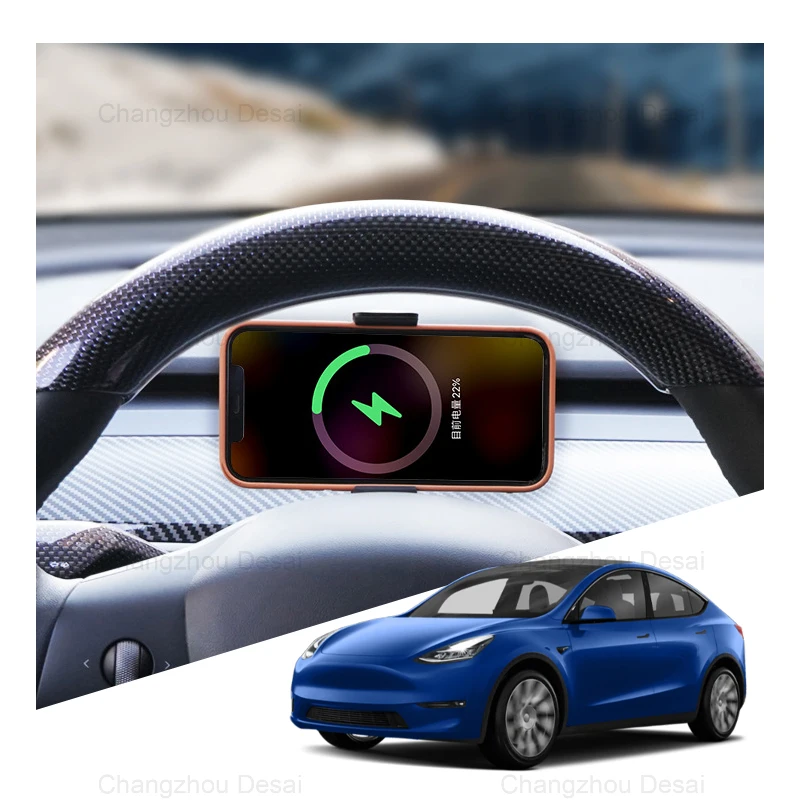 Car interior parts steering wheel mobile phone holder Wireless charging mobile phone holder for Model 3/y 2017-2022