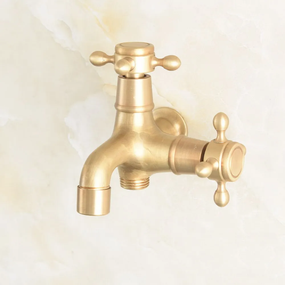 

Antique Brass Double Using Washing Machine Faucet Wall Bathroom Corner Garden Outdoor Tap Mop Balcony Lav511