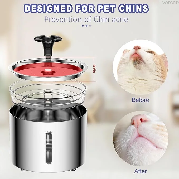 Pet Water Fountain 304 Stainless Steel Automatic Cat Drinking Fountain  2.5L Smart Water Dispenser with Transparent Window