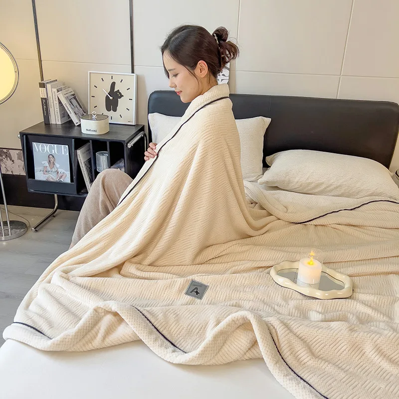 

Knitted Fleece Blanket Soft Warm Single Layer Winter Throw Solid Color Milk Velvet Cozy Blanket Sheet for Bed Sofa Office Travel
