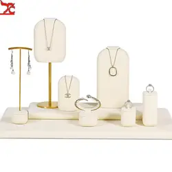 Ultra Fiber Metal Window Jewelry Display Stand Apricot White Counter Set Table Round Cornered Necklace Earrings Ring Bracelet