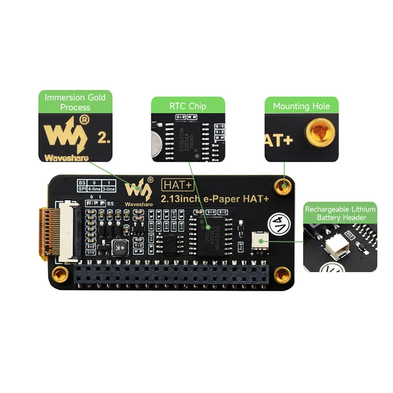2.13 Inch E-Paper HAT+ For Raspberry Pi 250x122 E-Ink Display SPI Interface Immersion Gold Process With Pwnagotchi Tutorial