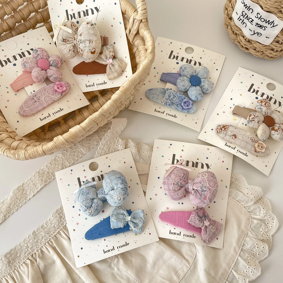 

Spring Embroidery Lace Flower Kids Hair Clips Cute Girls New Bow Side Clip Butterfly Floral Hair Accessories Factory Direct