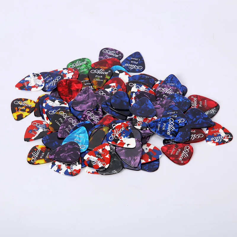 100pcs Alice Celluloid Guitar Picks Plectrum Mediator Gauge 0.46/0.71/0.81/0.96/1.2/1.5mm Random Color Guitar Parts Accessories