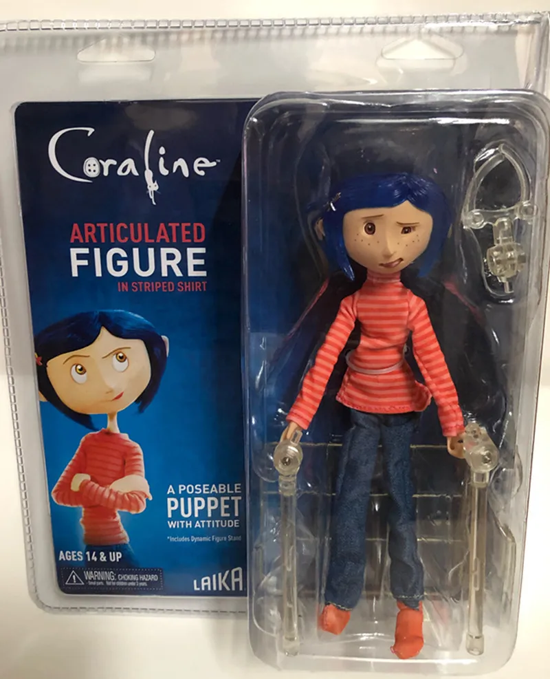 NECA Anime Coraline Doll articolato Anime Figure maglione impermeabile In camicia a righe giocattolo LA ragazza decorazione modello regali di compleanno