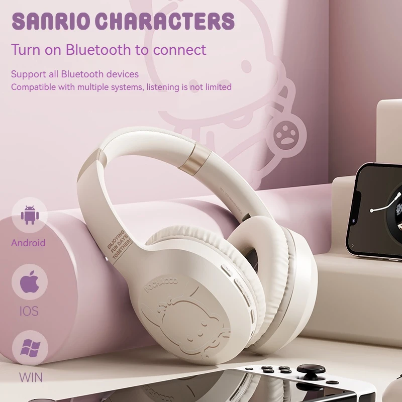 HelloKitty Bluetooth Headset Wireless pink cute bilateral stereo headset waterproof holiday gift for girls gaming esports