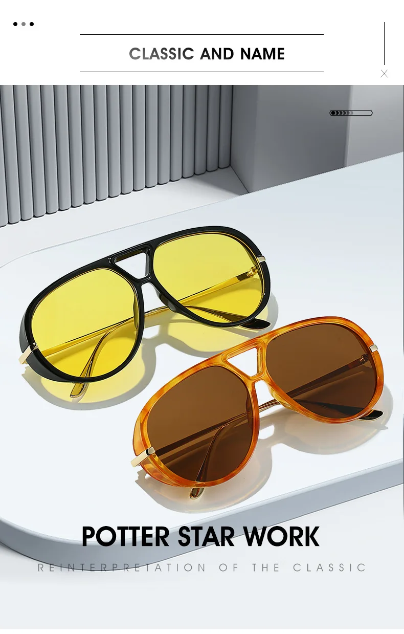 Mode Pilot frauen Sonnenbrille Neue Übergroßen Punk Marke Designer Sonnenbrille Trendy Street Metall Doppel Brücke Shades Brillen – Detail 2