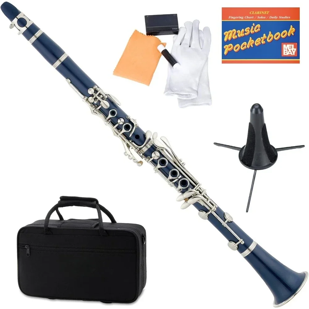 

Bb Clarinet w/Case - Best Beginners Clarinet w/Stand, Pocketbook, Mouthpiece and 10 Reeds - Wind & Woodwind Musical Instruments