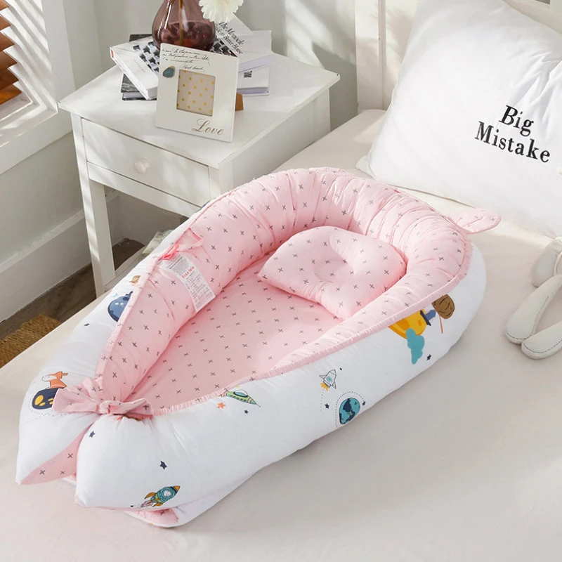 

Baby Nest Bed with Pillow 85*50cm Portable Crib Travel Bed Infant Toddler Cotton Cradle for Newborn Baby Bed Bassinet Bumper