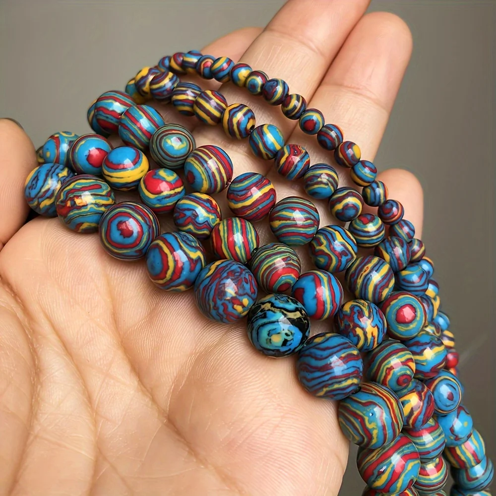 الحجر الطبيعي متعدد الألوان الملكيت الطاووس الخرز لصنع المجوهرات جولة خزر عازل سوار ذاتي الصنع إكسسوارات الخرز والخرز #4