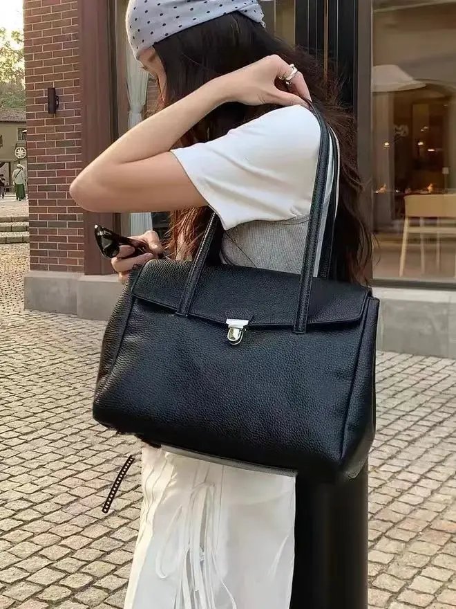Bolso de hombro de gran capacidad para mujer, estilo coreano, elegante, para ir al trabajo, color platino, sencillo, a la mod...