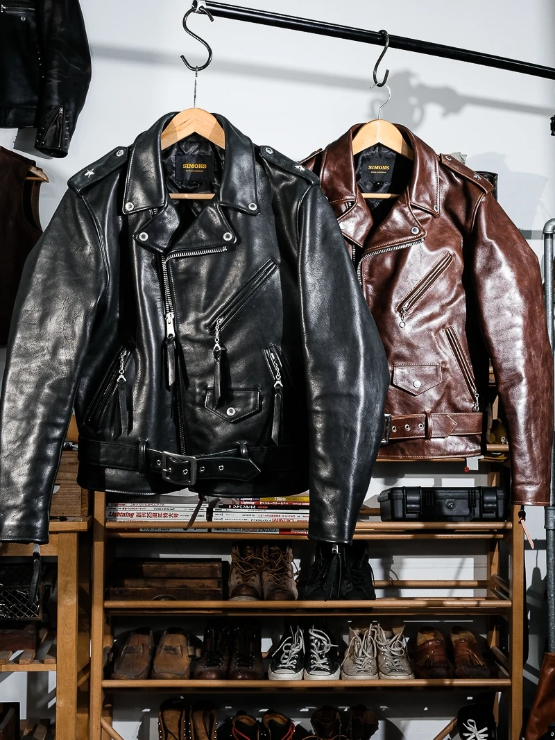 

Real Simons Thi Oil Wax hide Jaet 63 One Star Marlon Brando Leather Coat Faion Urban Casual Youth Long Sve Zipper