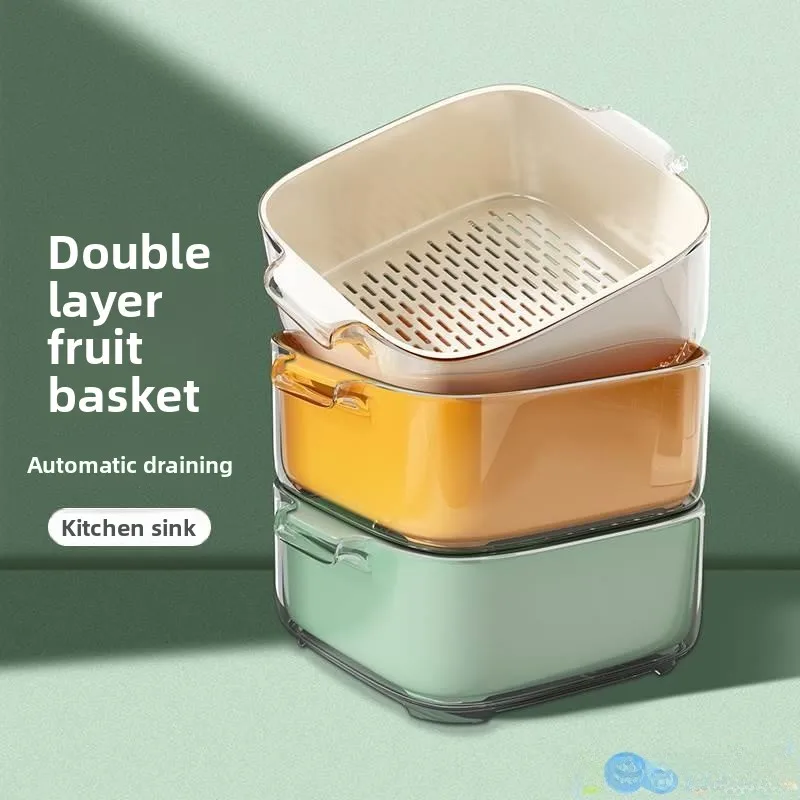 

Двухслойная корзина для мытья овощей для кухонной раковины, корзина-дуршлаг, набор из восьми предметов, многофункциональный, для домашнего использования, новая, стильная, фруктовница