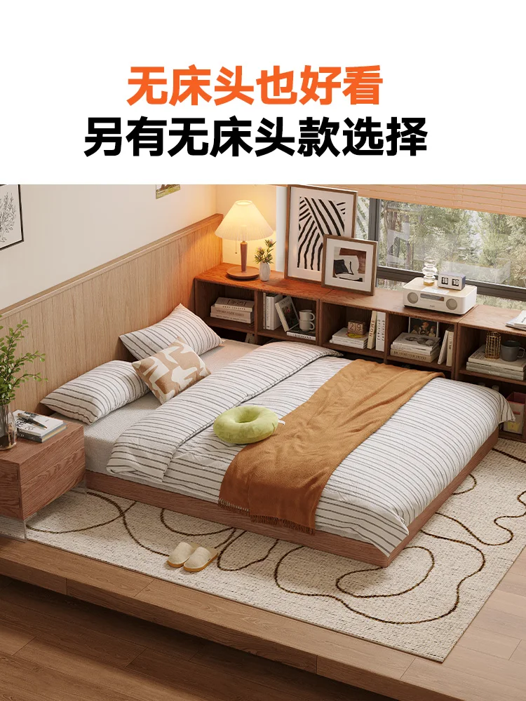 Japanese-style floor bed, solid wood directly on the ground, loft bed, thin bedside space-saving log tatami