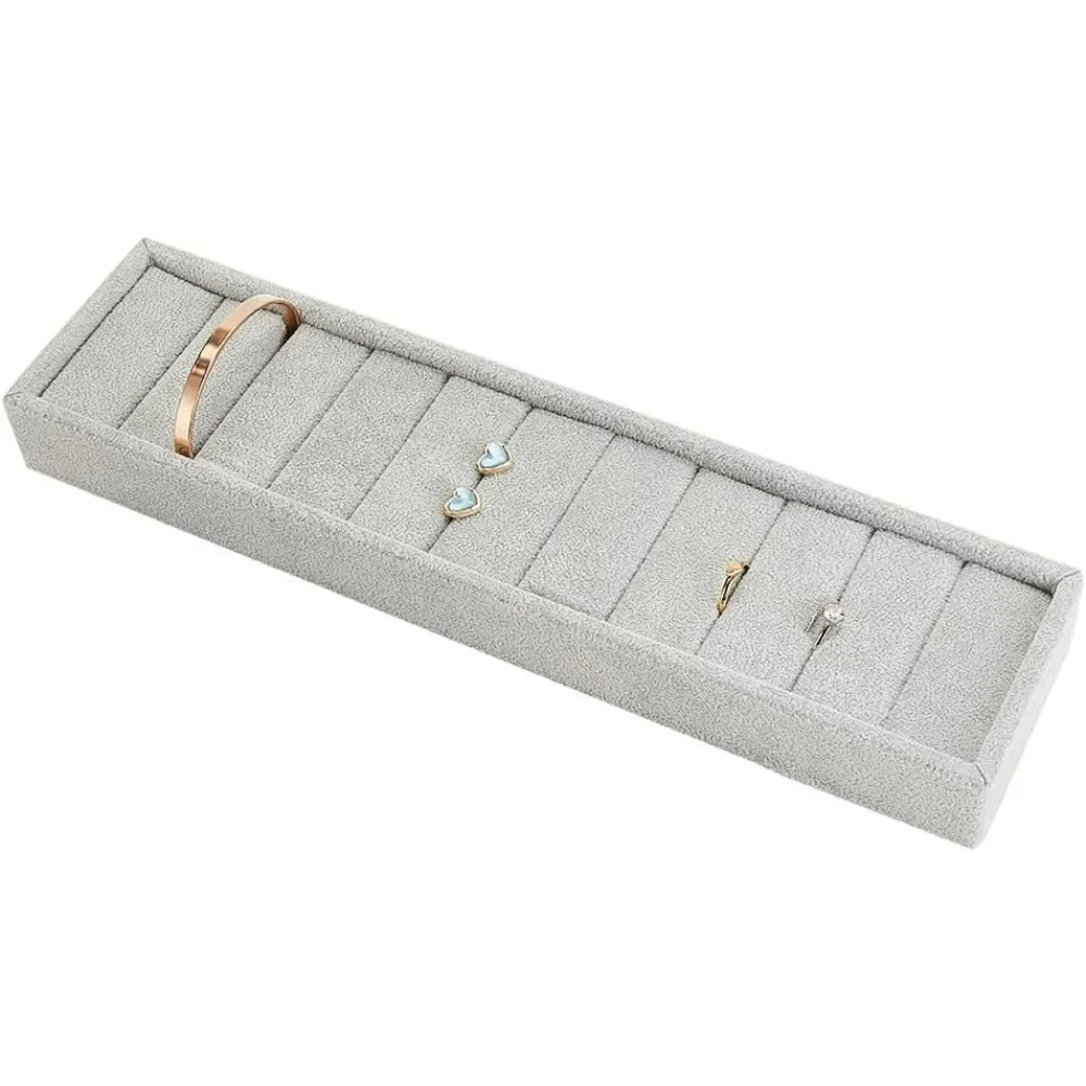 10 Slots Bracelet Display Tray Light Grey Ring Cufflink Organizer Velvet Covered Jewelry Showcase Rectangle Bangle Holder