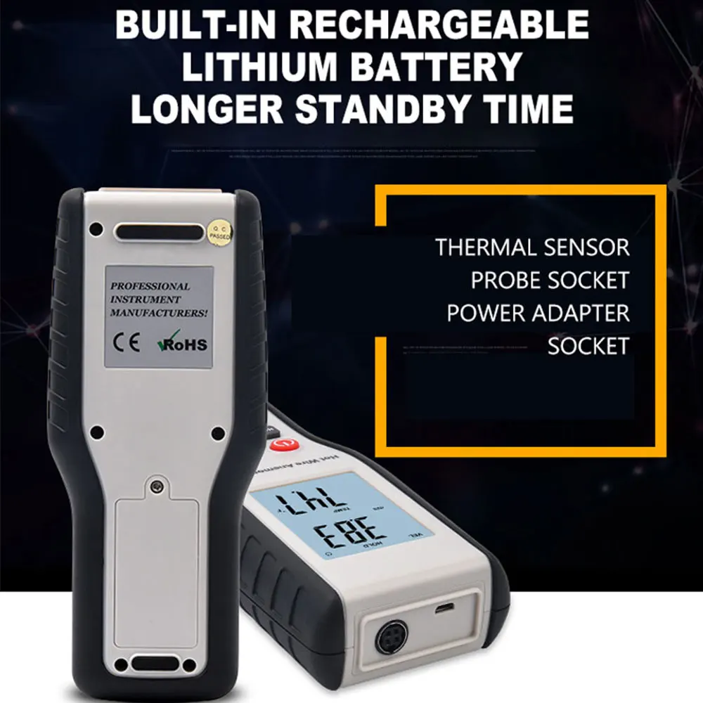 HT9829 Anemometro termico ad alta precisione 0,5-25 m/s 0-50 ℃   Strumento di misurazione precisa della temperatura del volume dell'aria e della velocità del vento