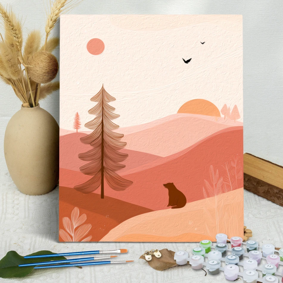 RUOPOTY الطلاء بالأرقام ألوان مائية بسيطة مرسومة باليد كتل ألوان رقمية للمناظر الطبيعية قماش الحرف مجموعة علامات الألوان