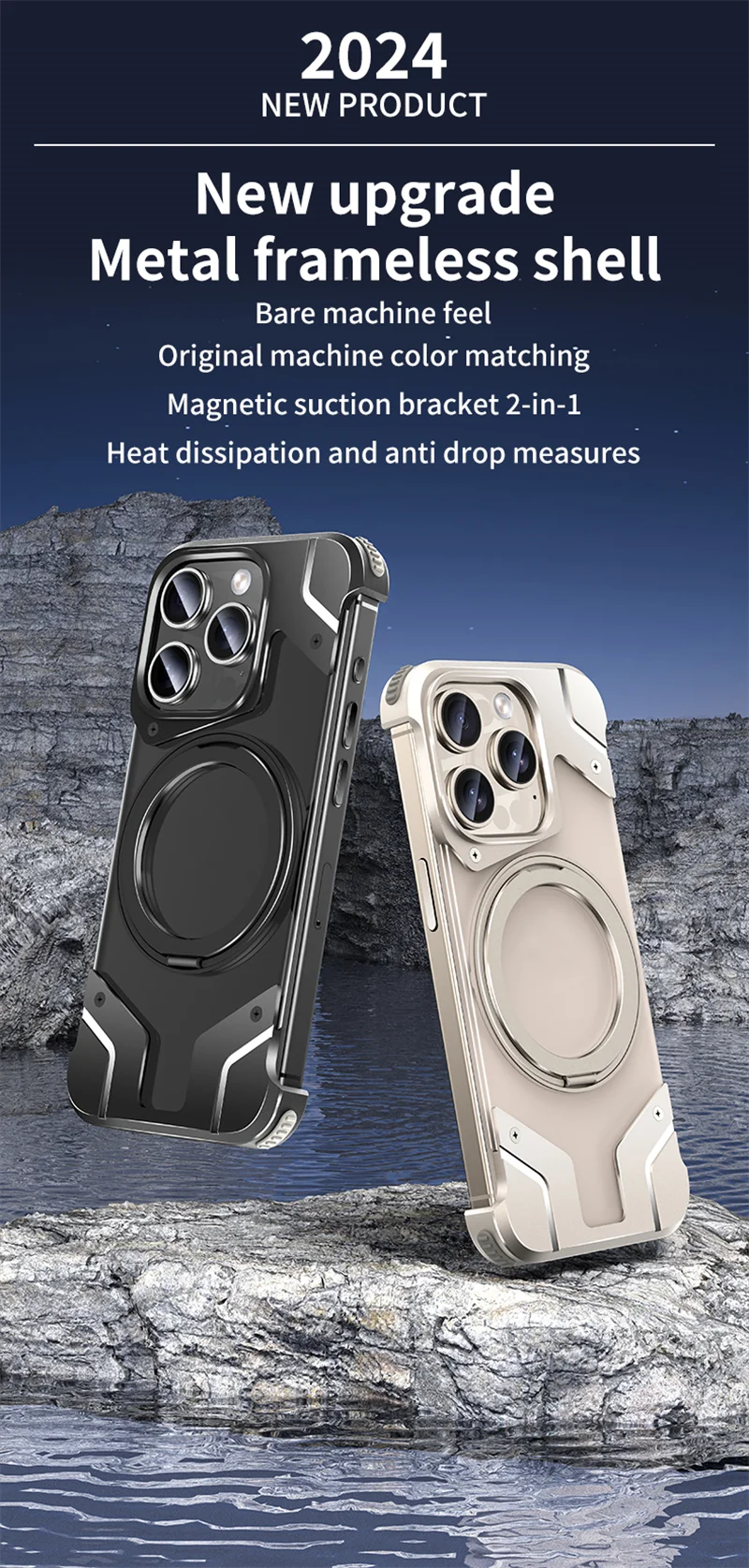 Magnetic Borderless 360 ° Rotating Bracket  Mecha Phone Case For iPhone 15 Plus 14 13 Pro Max Detachable Transparent Back Cover