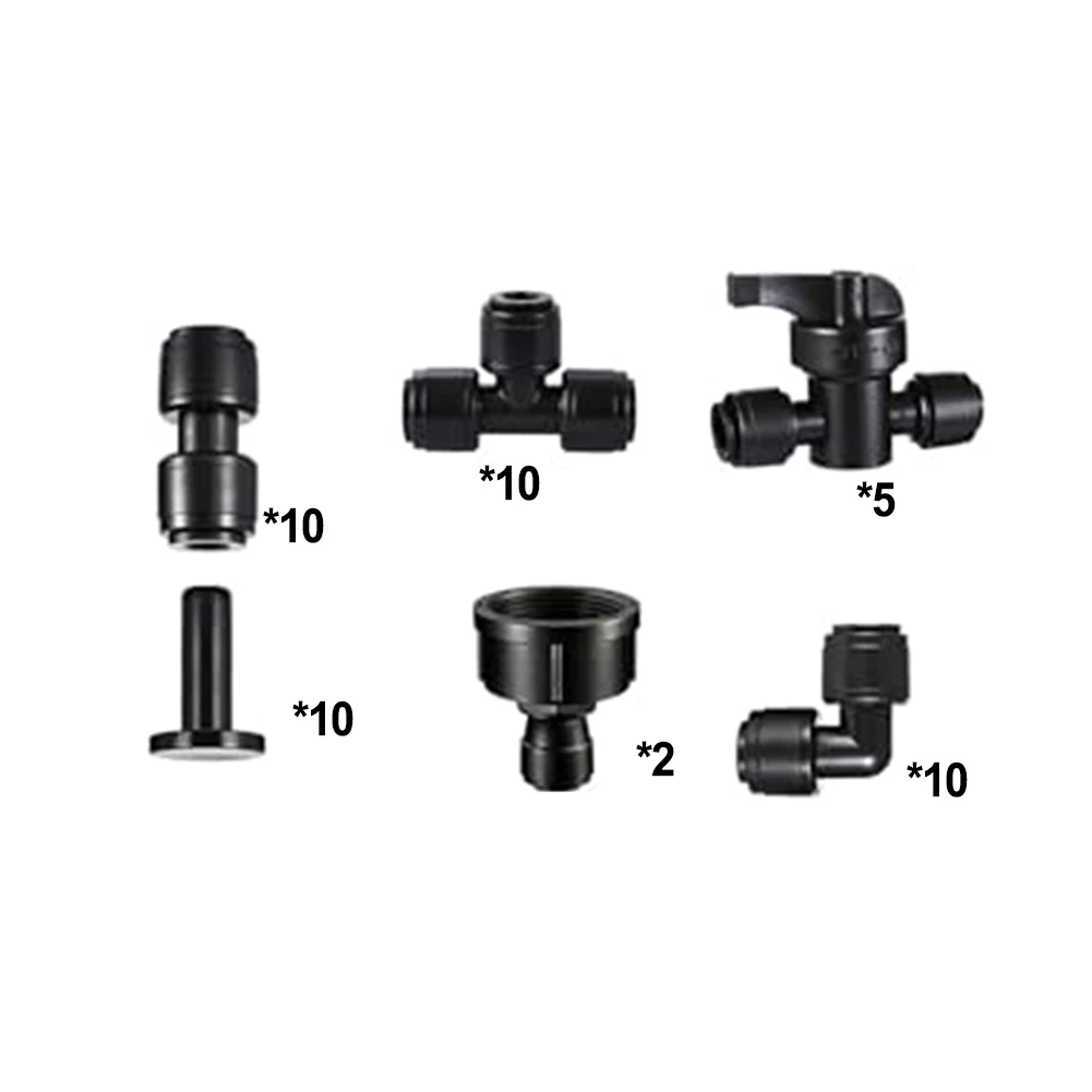 47-Piece Plastic Drip Irrigation Connector Kit for 14-Inch Tubing With Push-Fit Reliability and Long-Term Outdoor Stability