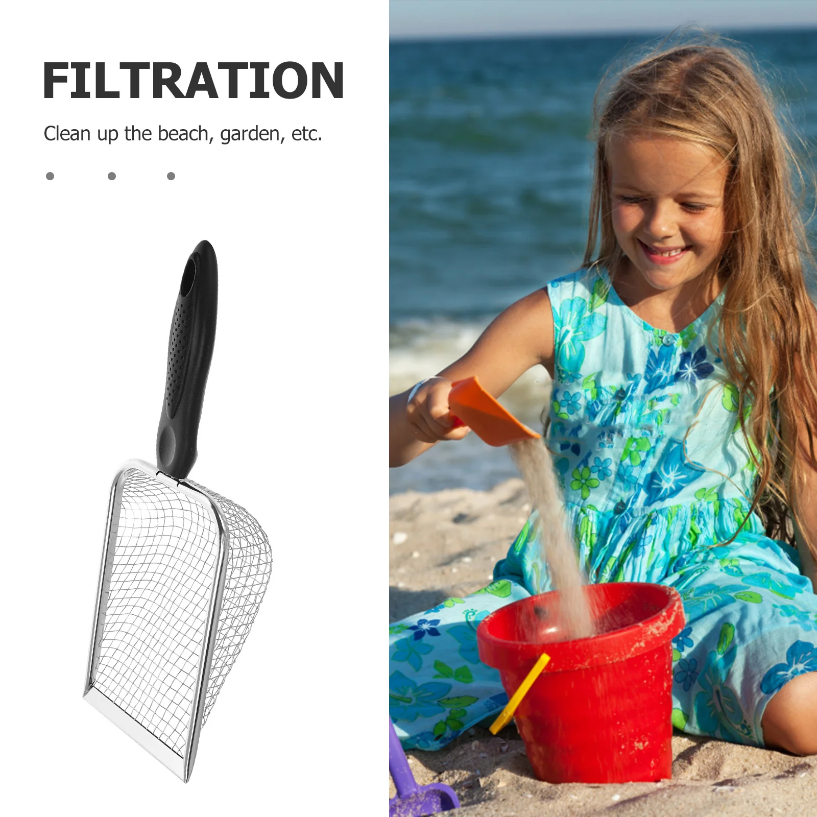 ビーチ砂シャベルメッシュゴミスクープ子供用ガーデンクリーニングツールポータブル金属ふるいシェルデザインペット爬虫類ケージ