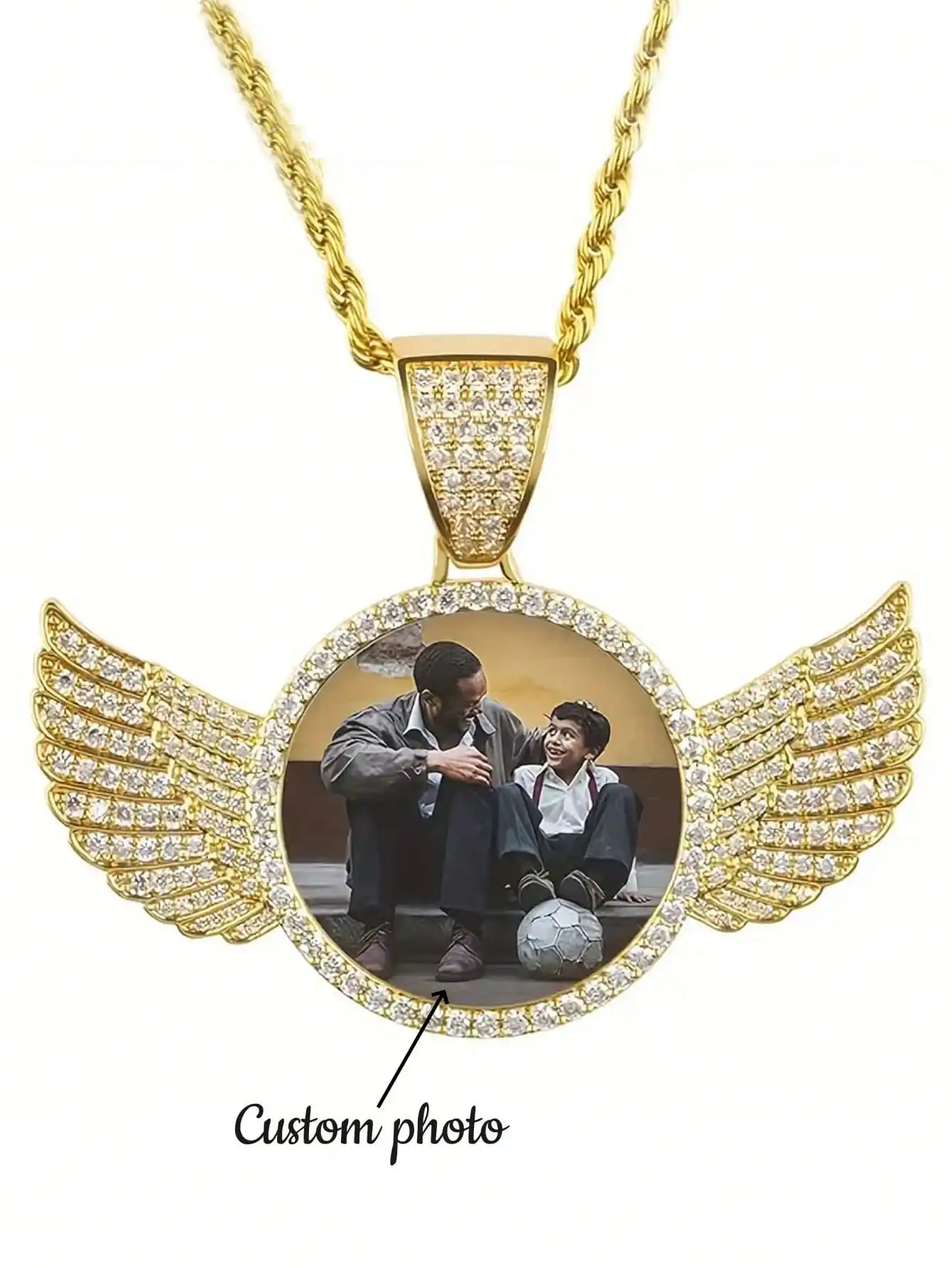 

Персонализированное ожерелье с подвеской в стиле хип-хоп, ювелирные изделия, ожерелье с крыльями ангела с подвеской, ювелирное изделие с индивидуальным изображением, подарок