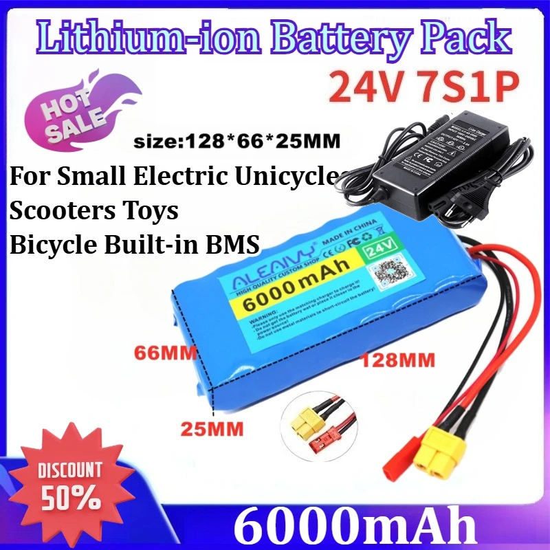 

New 24V 6Ah 6S1P 25.2V 6000mAh Lithium-ion Battery Pack for Small Electric Unicycles Scooters Toys Bicycle Built-in BMS 29.4V